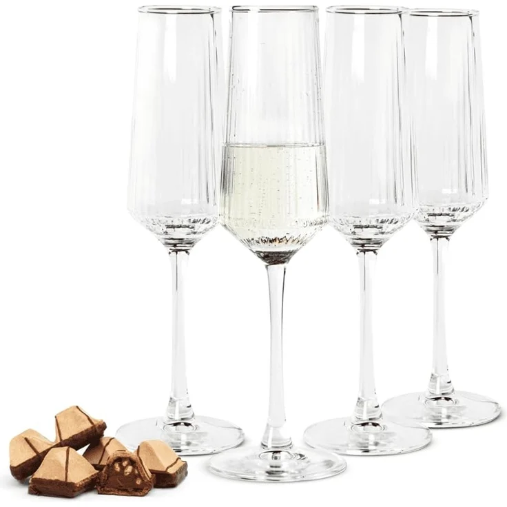 4er Set Sektgläser 250ml elegante Gläser mit geriffelter Oberfläche – Bild 1