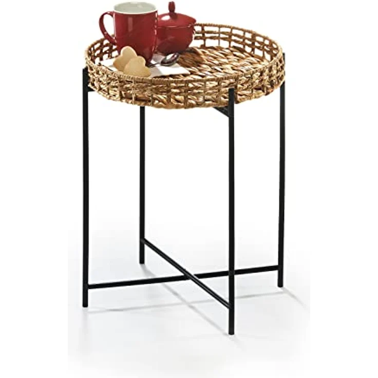 Kobolo Beistelltisch Dekotisch TEATIME aus Wasserhyazinthe und Metall (schwarz und natur, 1-St, Gestell und Tablett) – Bild 4
