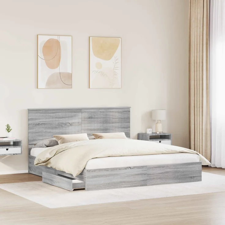 vidaXL Aufbewahrungsbett Graues Sonoma 180 x 200 cm Holzwerkstoff 3411185 – Bild 2