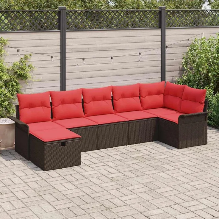 vidaXL Garten-Sofa-Set mit Kissen mit Speicher 7 pcs Braun Poly Rattan 3360235