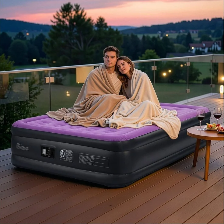 LEADZM Luftmatratze mit Integrierter elektrischer Pumpe,Doppelbett,Beflockte Oberfläche, 204kg Tragkraft, Luftbett,für Camping Zuhause 190 x 99 x 45 cm – Bild 4