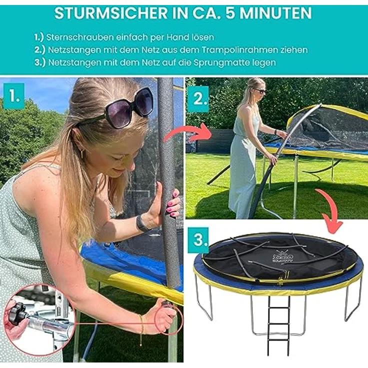 Zero Gravity Outdoor Trampolin Ø 427cm, TÜV geprüft, inkl. Leiter, sturmsicher in 5 Minuten, mit Sicherheitsnetz und Aufbauvideo – Bild 3