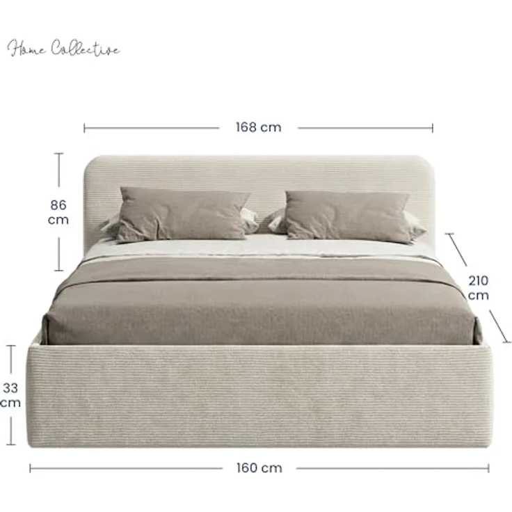 Home Collective Polsterbett Bett mit Stauraum, verstellbarem Lattenrost, viele Größen (Größen: 100x200 120x200 140x200 160x200 180x200 200x200, hochwertiger Kordstoff, made in Germany), wählbare Matratze Federkern oder Kaltschaum, Hellbeige – Bild 2