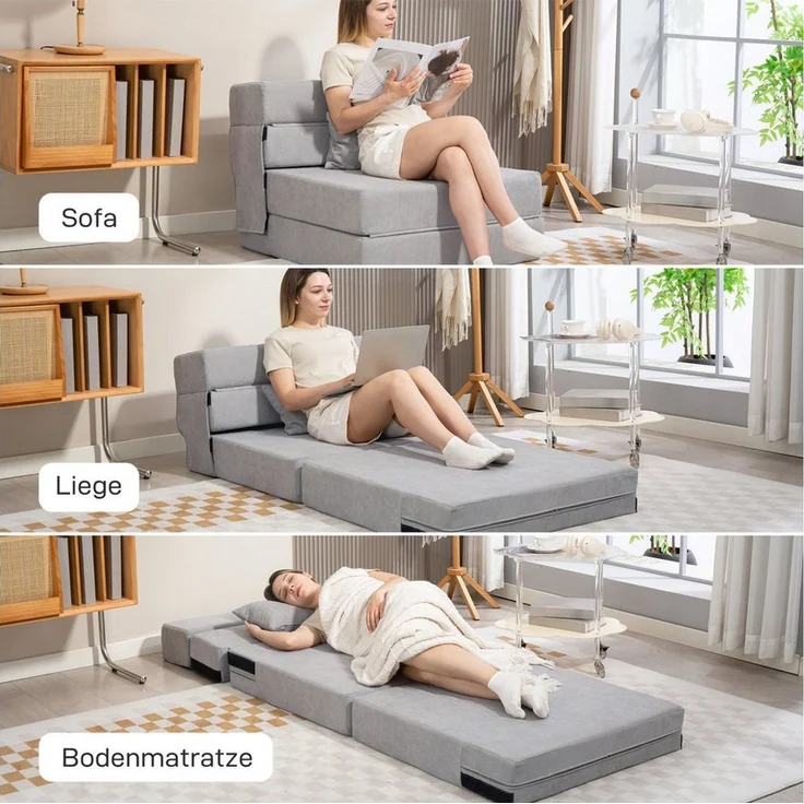 HOMCOM Schlafsofa Klappbar Sessel mit Verstellbarer Rückenlehne Kissen Gästebett, Gästebett 1 Teile, 3-in-1 Schlafsessel, klappbar, platzsparend – Bild 4