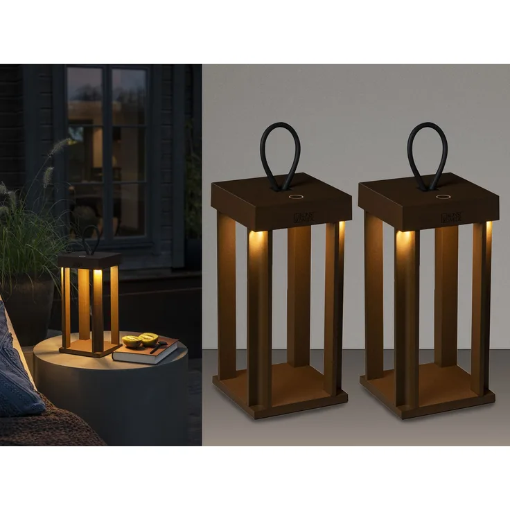 2er Set LED Outdoor Laternen per USB aufladbar für Boden & Tisch, Rost Höhe 42cm