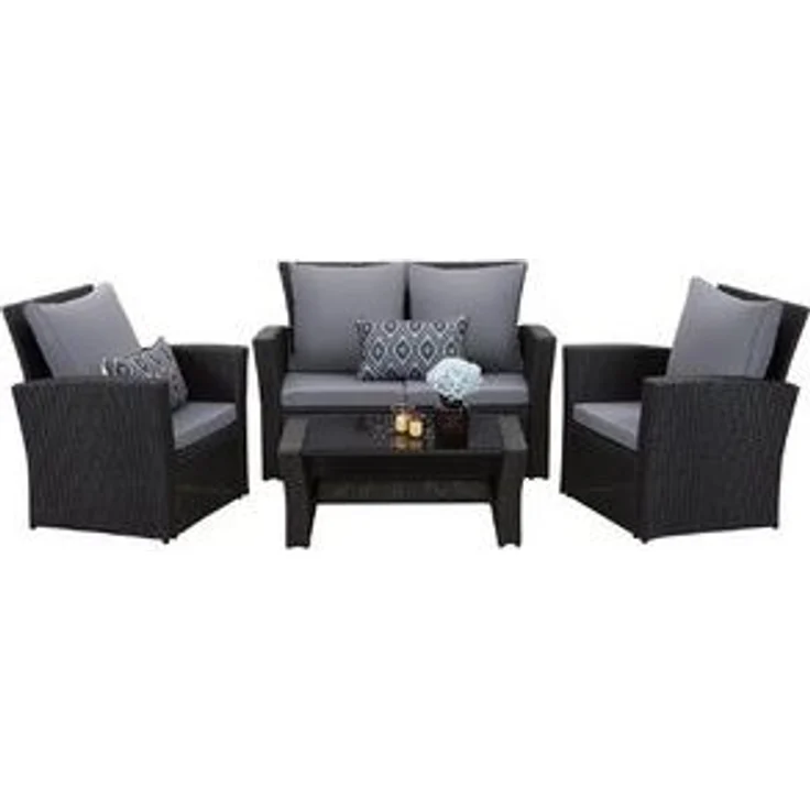 MeXo Gartenlounge-Set Balkonmöbel Set, (Handgefertigtes Poly Rattan Gartenmöbel Set, 4-tlg, 2-Sitzer Sofa, 2 Sessel, Tisch mit Stauraum, 8 Auflagen für 4 Personen), wetterfest Terrassenmöbel Set, Lounge Möbel Outdoor – Bild 6