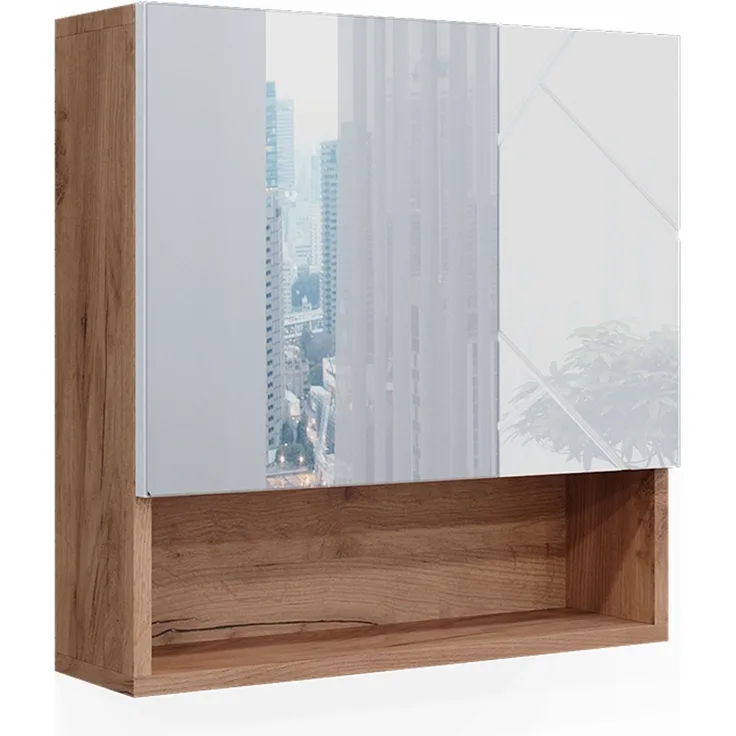 Badspiegelschrank Irma Weiß Hochglanz/Goldkraft Eiche 54 x 55 cm Vicco