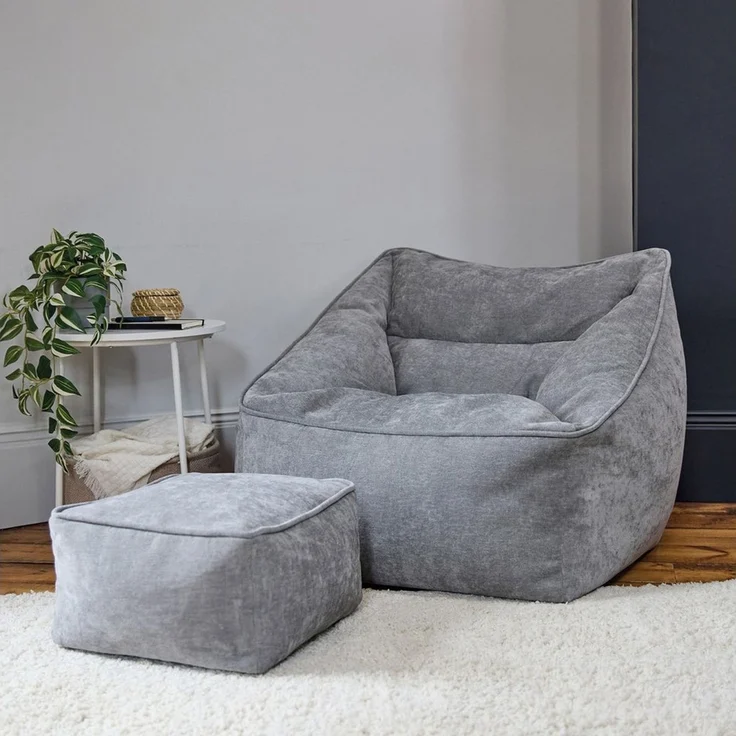 icon Sitzsack chenille premium Sessel „Natalia" mit Hocker (Spar-Set, 1 x Sitzsack-Sessel, 1 x Fußhocker), Sitzsack XXL, Made in Germany, für Erwachsene & Kinder, für Wohnzimmer – Bild 3