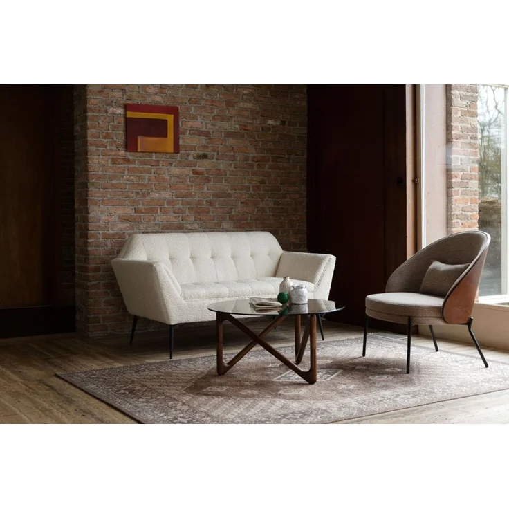 Couchtisch Naia Walnut mit Glasplatte und Eichenholzgestell, rund – Bild 7