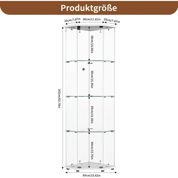 Glasvitrine Standvitrine mit LED Holz 4 Etagen – Bild 2