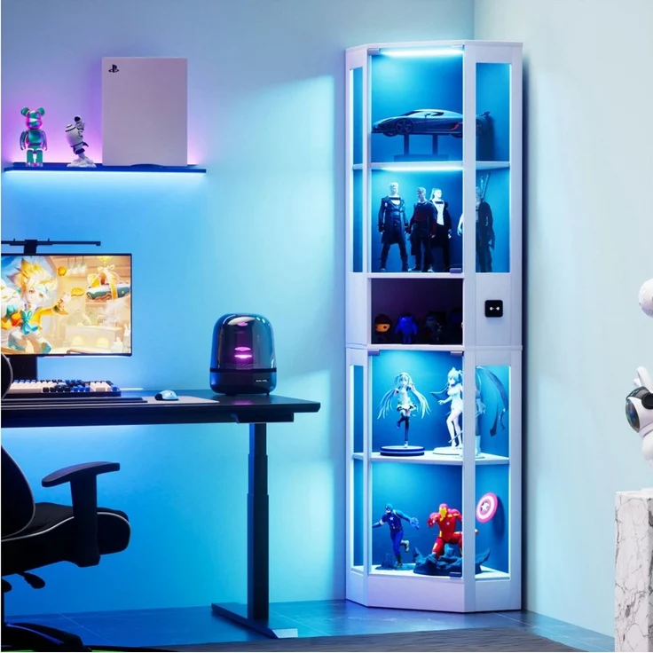 BBWL Vitrine LED 5 Ebenen mit Sensor Beleuchtung Vitrinenschrank Glastüren Glasvitrine 57x40x165cm modern, Stauraum – Bild 4