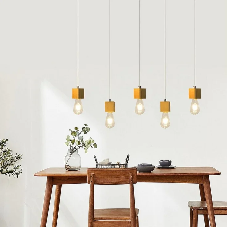 ZMH Pendelleuchte Holz 5 flammig Höhenverstellbar E27 Esszimmer Wohnzimmer, LED wechselbar, Warmweiß – Bild 3