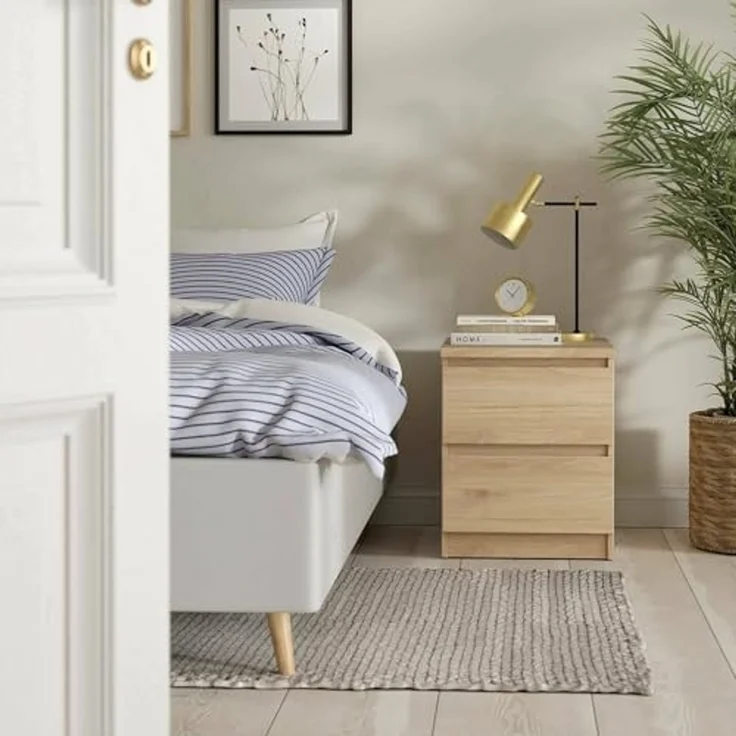 Dmora - Nachttisch Garance, Niedrige Kommode, Tisch, Multifunktionaler Nachttisch, 50x40 h50 cm, helle Eiche – Bild 1