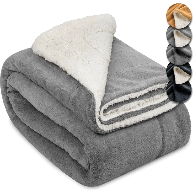 Beautissu Sherpa Decke Alina 200cm, 150cm, Hellgrau/Weiß