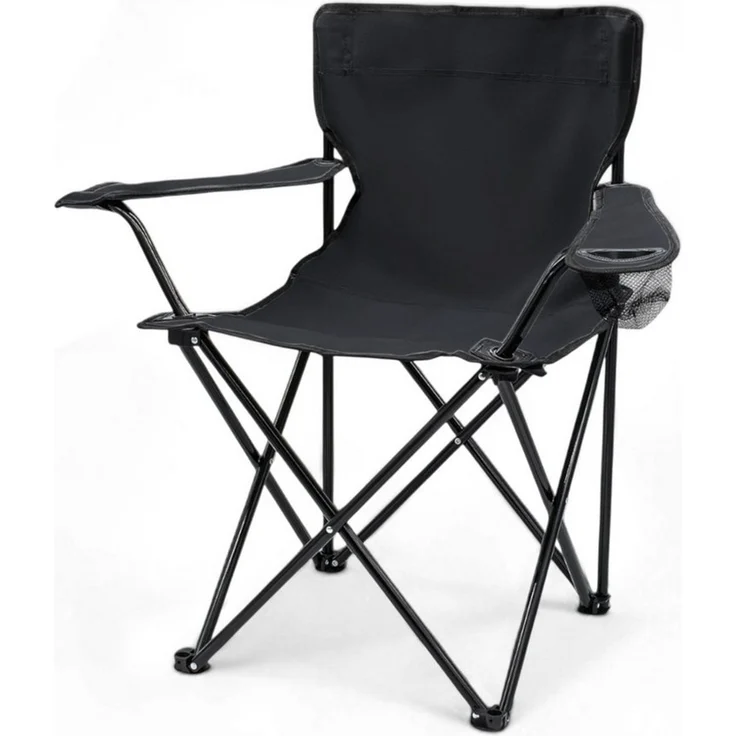 Spetebo Campingstuhl Campingstuhl mit Getränkehalter - schwarz (Stück, 1 St), Camping Strand und Garten Klappstuhl mit Tragetasche – Bild 1