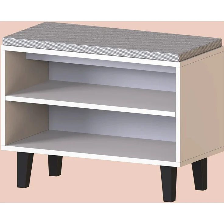 Roomart NORD Sitzbank mit 2 offenen Schuhfächern & Sitzkissen – Schuhbank für Flur & Diele – 73,6 cm – H 53 x B 73.6 x T 35 cm • Weiß – Bild 3