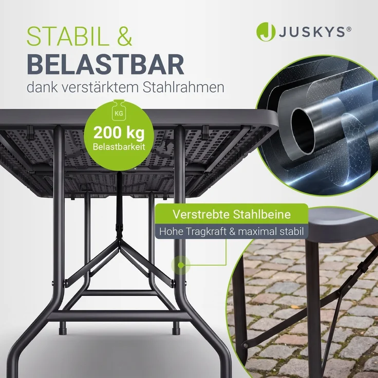 JUSKYS® Klappbarer Gartentisch Easyfold Anthrazit - Wetterfester, Klapptisch mit Tragegriff, stabiler multifunktionaler Buffettisch, 180x74x74 cm, 200 kg belastbar – Bild 4