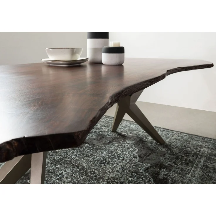 Baumtisch Akazie 180x90x76 braun lackiert Beine silber matt FREEFORM 4 #32 – Bild 5