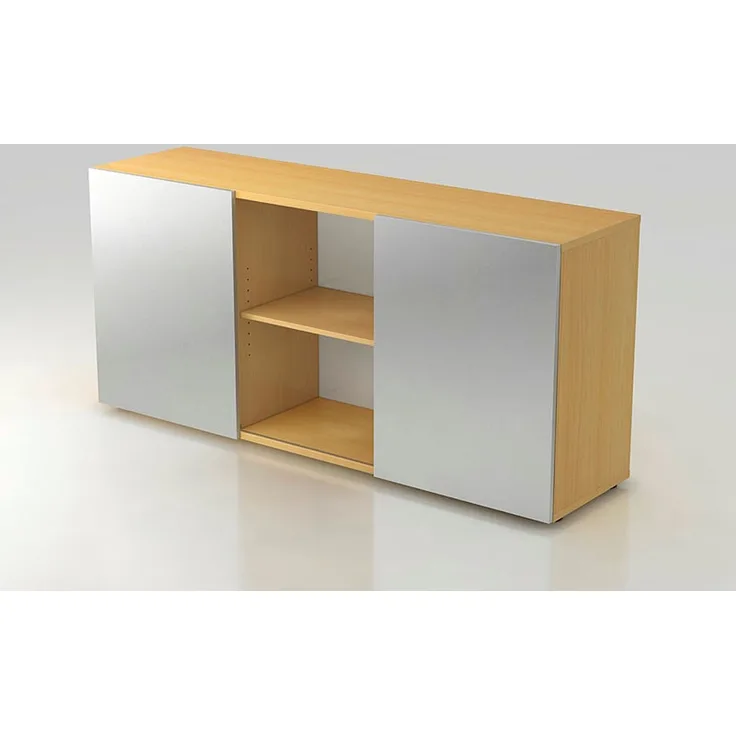 Sideboard 2OH mit Schiebetüren Weiß / Eiche