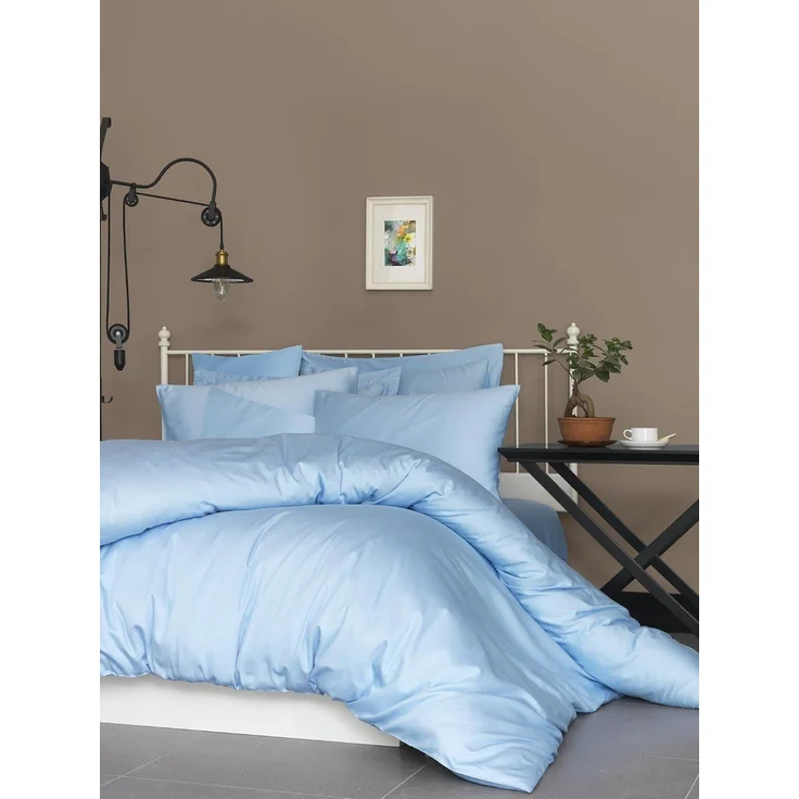 L'essentiel Maison 'De Blue' Satin-Spannbettlaken für Doppelbetten (FR) (IT) (ES) (DE), Blau, 190+30 x 140 cm – Bild 2