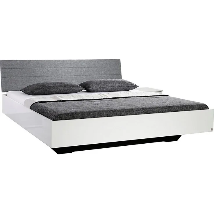 Bett HALLE weiß Hochglanz Polster Stoff grau 180x200 cm