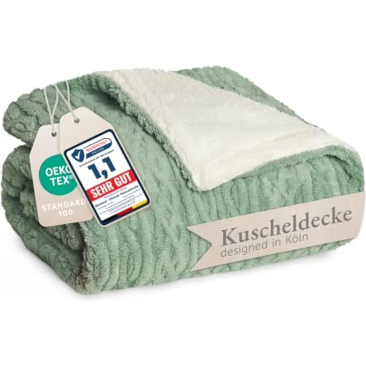 Blumtal Kuscheldecke, Grün, Flauschige Sherpa-Innenseite, Rechteckig 150x200 cm, Oeko-Tex® Standard 100 – Bild 1