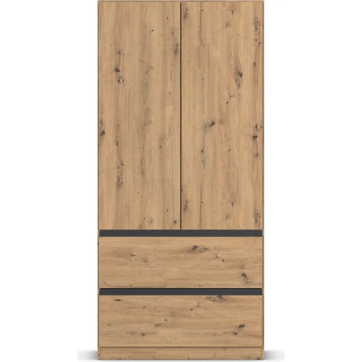 rauch Kleiderschrank, Drehtürenschrank COSTA, 2-türig, 2 Schubkästen, push-to-open, Eiche Artisan, 91 x 197 x 54 cm – Bild 2