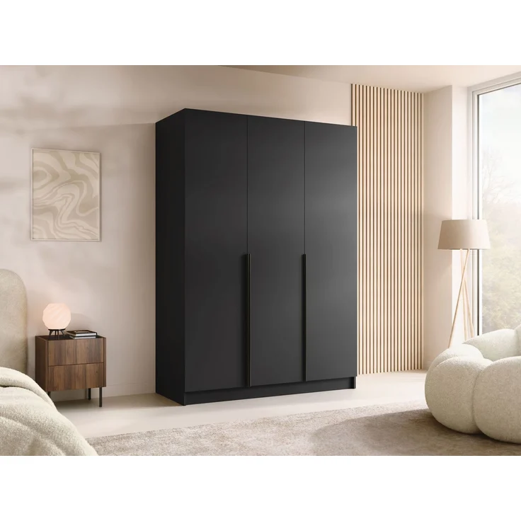 Mirjan24 'Cikzori' Kleiderschrank mit Einlegeböden und Kleiderstange, 3-türig, Laminatplatte, 215 x 58 x 150 cm, Schwarz / Schwarz, ohne Spiegel – Bild 2