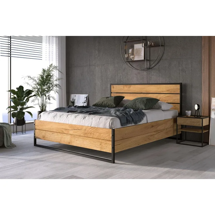 BMS Massivholzbett Loft 160x200 cm in Eiche mit Matratze
