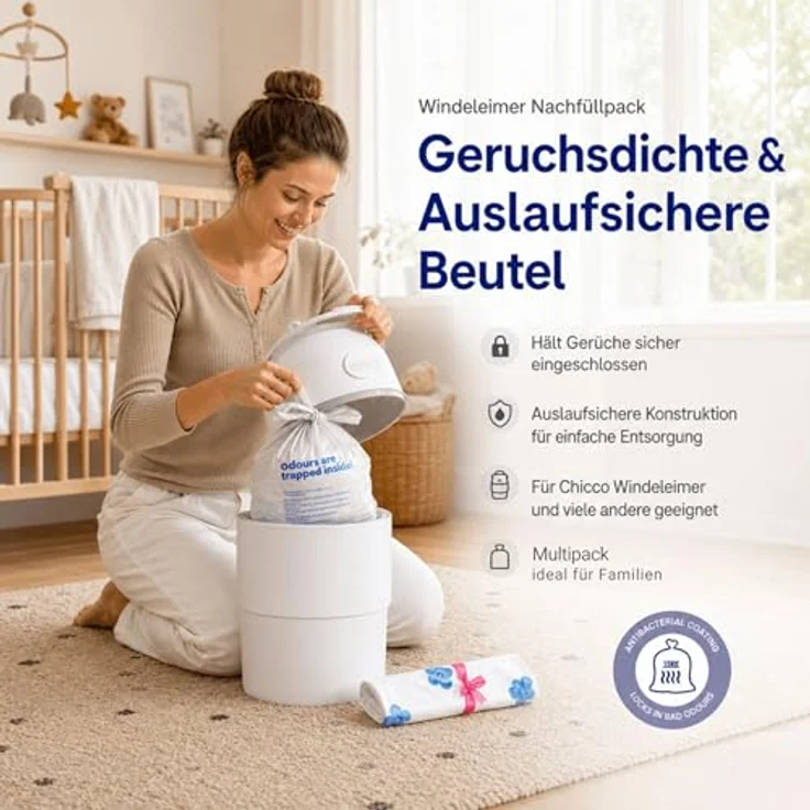 Chicco Windeleimer Nachfüllpack & Windel Blaubaer | geruchsdichte & auslaufsichere Beutel | Für saubere und geruchsfreie Wickelbereiche | Nachfüllkassette, Nachfüllfolie für Windeleimer – Bild 4