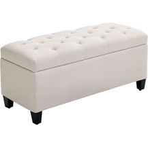 Bild für HOMCOM Sitzbank Polsterbank mit Stauraum Truhenbank Flur Schlafzimmer Wohnzimmer leinenartiges Polyester Gummiholz Cremeweiß 100 x 40 x 44 cm