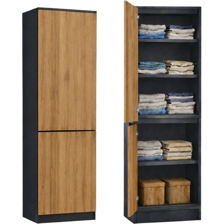 Home Collective Kleiderschrank Garderobenschrank Mehrzweckschrank Schrank platzsparend & vielseitig (50 x 40 x 180,5 cm (BxTxH), ideal für Schlafzimmer Flur & Arbeitszimmer) mit 2 Türig & 5 Einlegeböden in anthrazit-eiche – Bild 5
