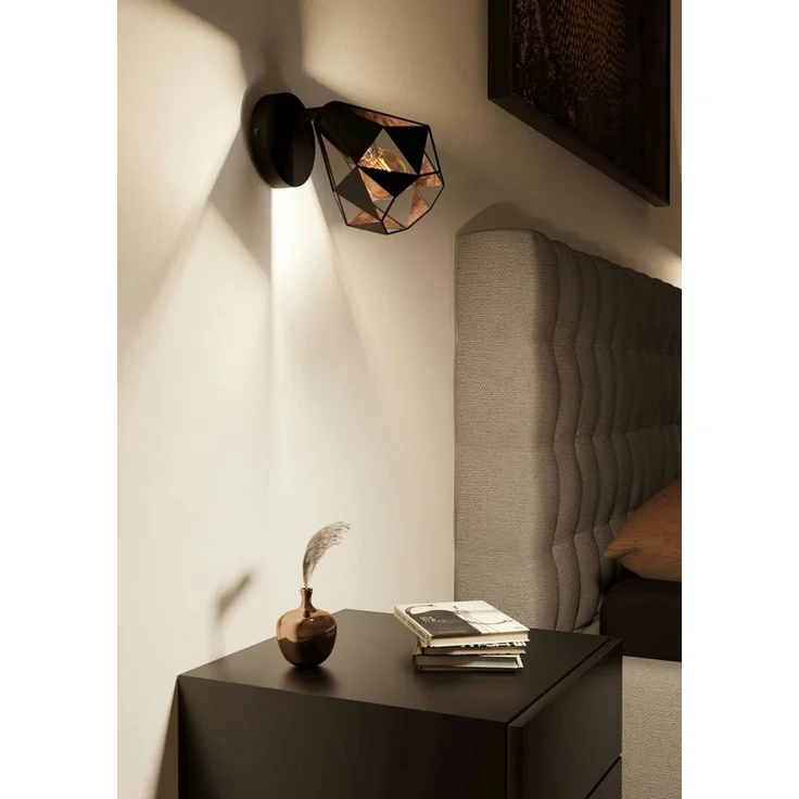 EGLO Deckenleuchte Carlton 7 Wandleuchte, Vintage, Retro, schwarz und Kupfer, E27, Lampe, ohne Leuchtmittel, Wandleuchte innen, Wandleuchter mit schwenkbarem Spot, Flurlampe, E27