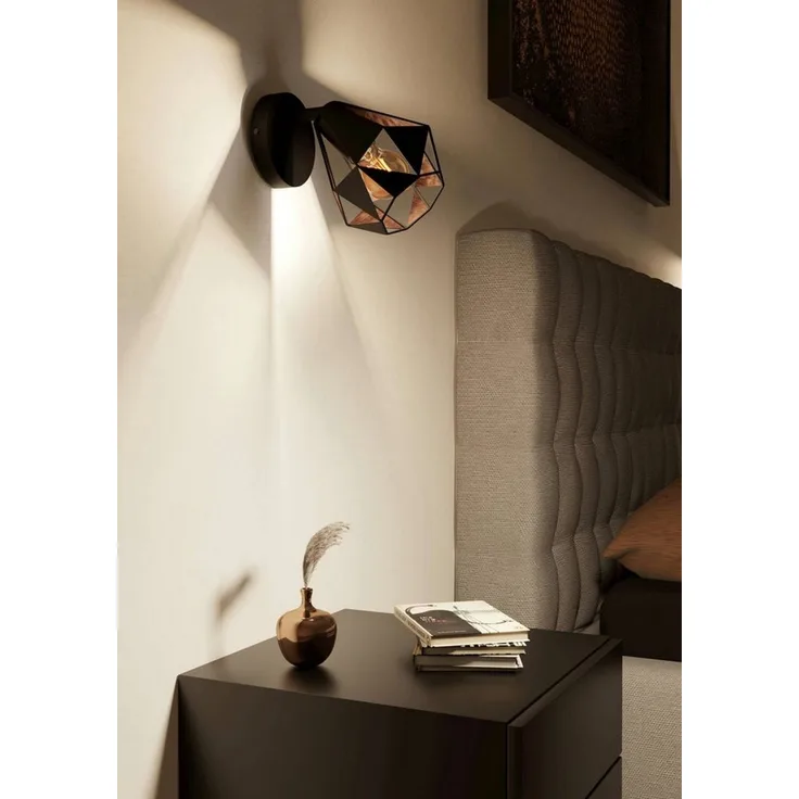 EGLO Deckenleuchte Carlton 7 Wandleuchte, Vintage, Retro, schwarz und Kupfer, E27, Lampe, ohne Leuchtmittel, Wandleuchte innen, Wandleuchter mit schwenkbarem Spot, Flurlampe, E27