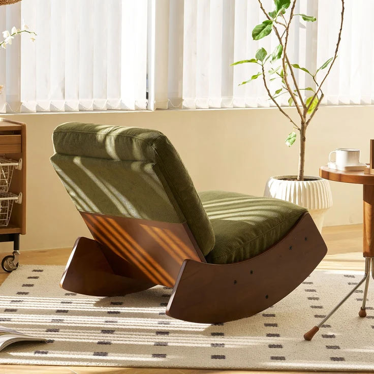 LVHOM Schaukelstuhl mit Massivholz-Gestell, ergonomischer Relaxsessel für Wohnzimmer, Schlafzimmer & Arbeitszimmer, Skandinavisches Design, Cord, Grün – Bild 7