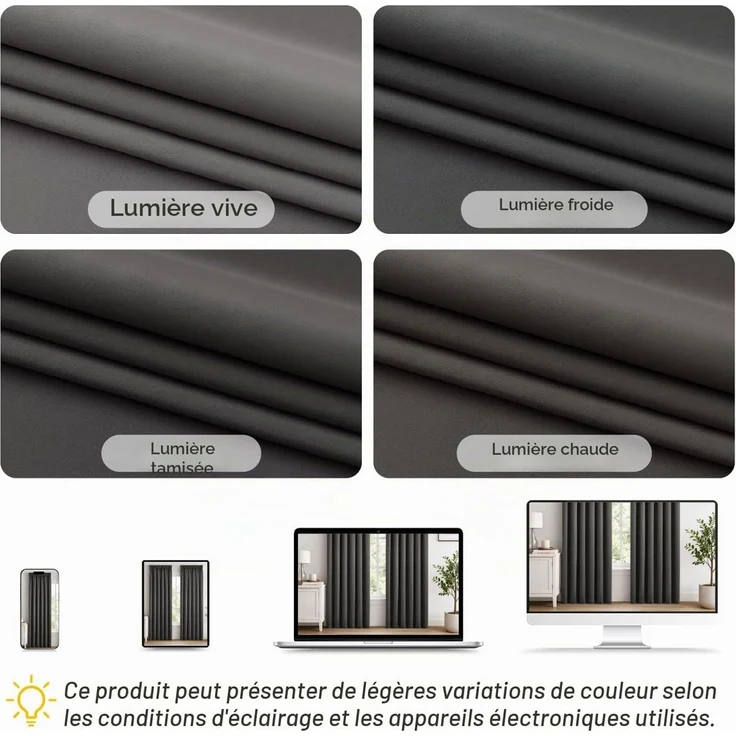 Woaboy Verdunkelungsvorhang Grau 2er Set mit Kräuselband Thermisch 101x175 cm – Bild 8