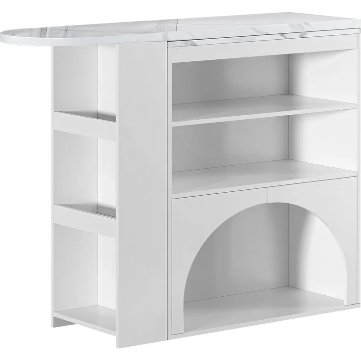 Ausziehbarer Thekentisch mit Haustierbereich, Marmoroptik, weiß, 120(+80)x40x100 cm – Bild 9