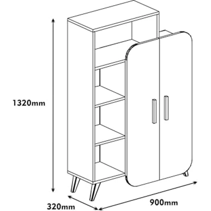 Dmora - Kommode Capella, Wohnzimmerbuffet, Wohnzimmer-Sideboard, Moderne Küchen-Speisekammer, 90x32h132 cm, Walnuss und Weiß – Bild 3