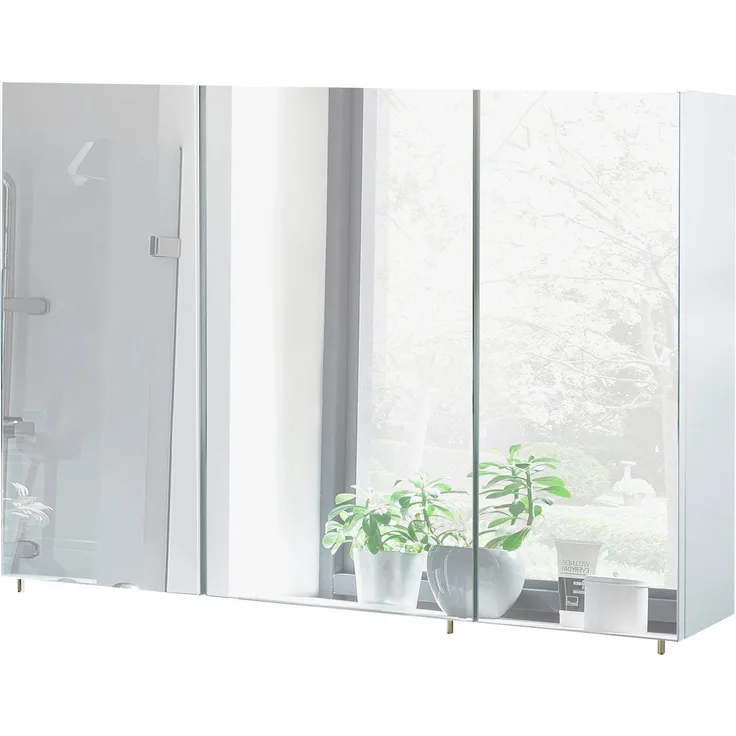 Schildmeyer Basic Spiegelschrank ohne Beleuchtung, melaminharzbeschichtete Spanplatte, weiß Glanz, 120 cm