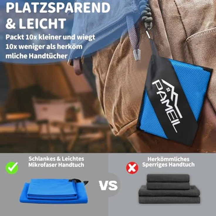 Pameil Mikrofaser Handtuch 3er Set, schnelltrocknend mit 1x 160x80cm Badetuch und 2x 80x40cm Handtüchern, ideal für Fitness und Sauna, blau – Bild 4