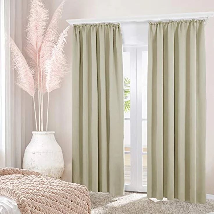 Deconovo Verdunkelnd Gardinen mit Kräuselband für Schiene Sichtschutz Beige | 2er Set, H 200 x B 140 cm, Thermogardine Wärmeisolierend, Wohnzimmer, Hitzeschutz, Sichtschutz, Wärmehaltung, Wohnzimmer Deko – Bild 5
