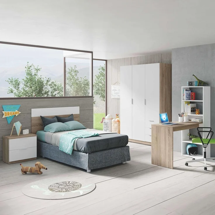 Habitdesign, modernes Kopfteil mit Nachttisch – Einzelmöbel-Set in Kanadischer Eiche & Artik weiß, viel Stauraum, Maße: 100 x 50 x 38 cm (B x H x T), Modell Luca – Bild 6