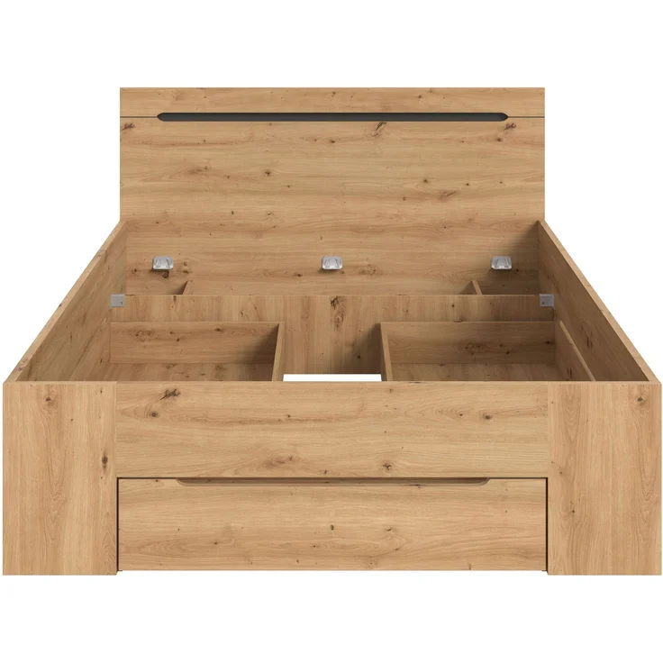 Bett Sova 140x200, Modernes Bett in Eiche-Optik mit Schubladen & Fächern – Bild 5