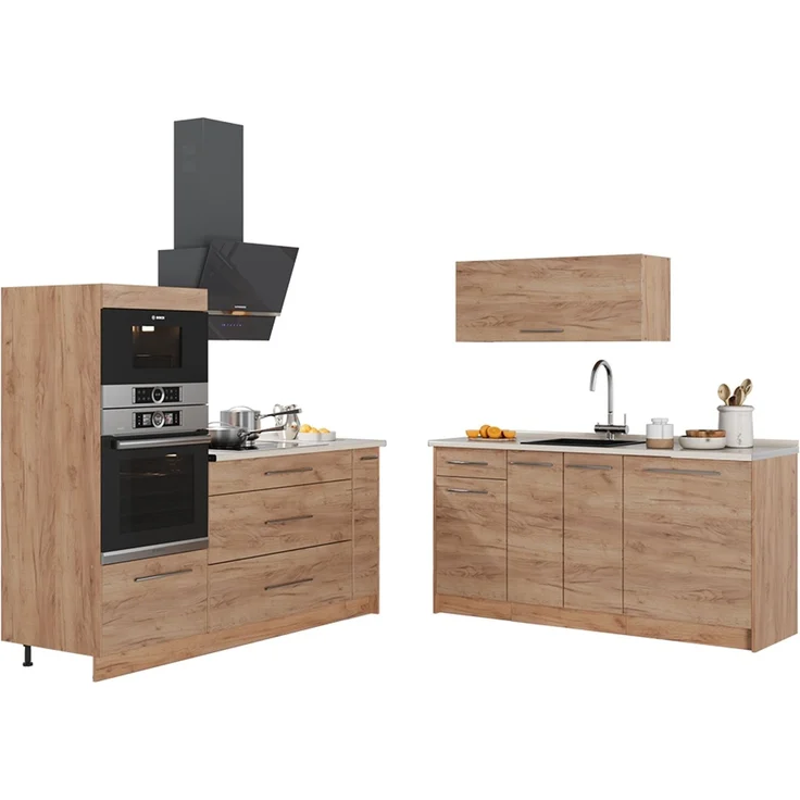 Küchenzeile Fame-Line Goldkraft Eiche/Goldkraft Eiche 340 cm, AP Marmor Vicco – Bild 6