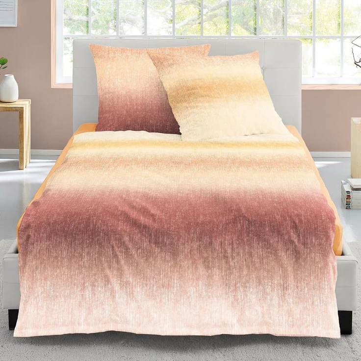 Irisette Biber Bettwäsche Koala 8205-50 Streifen kupfer orange 135x200 – Bild 1