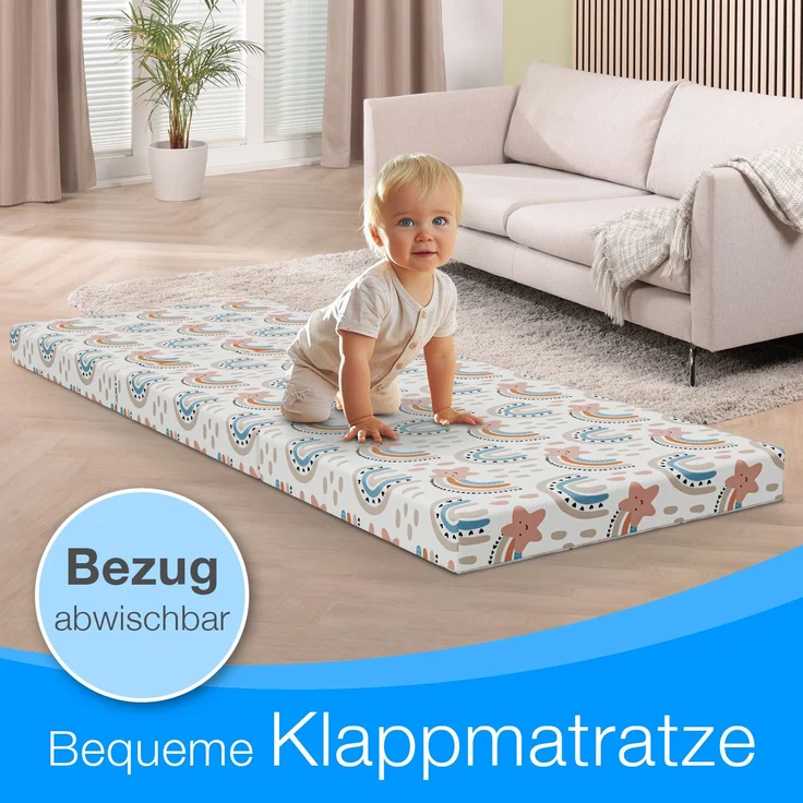 Klappmatratze Faltbare Kinder- & Erwachsenen-Reisematratze für Camping und Reisen, ELONEO, 9 cm hoch, verschied. Motive, inkl. Griff & Halteband – Bild 5