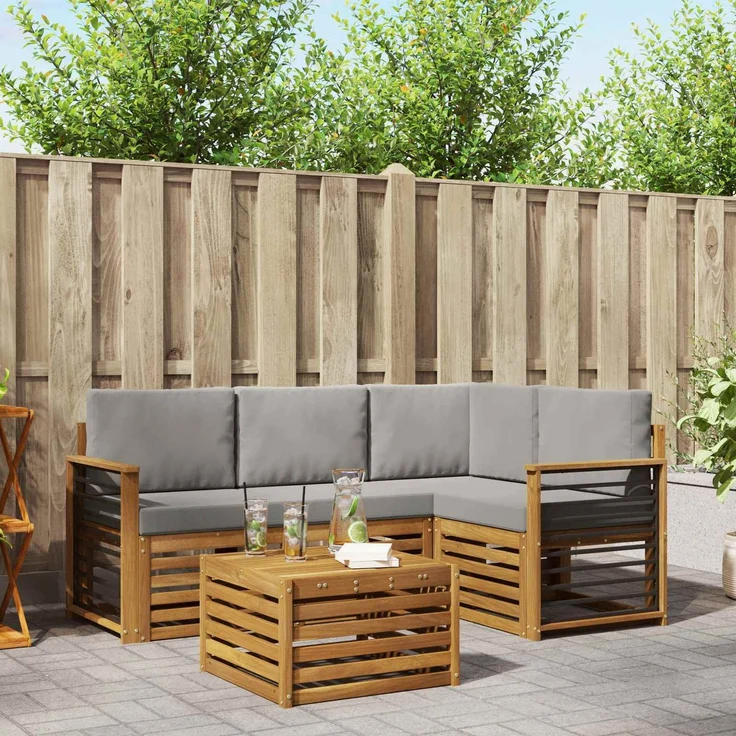 vidaXL Outdoor-Sofagarnitur 5 stk. 4-Sitzer Natur und Hellgrau 3374781 – Bild 1
