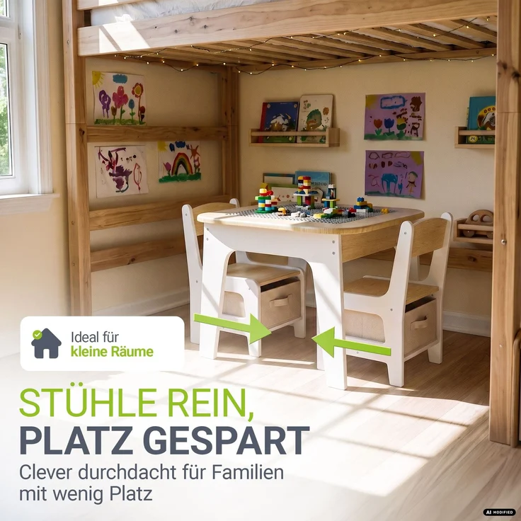 Juskys 'Milou' Kindersitzgruppe mit 2 Stühlen, 1 Tisch & Stauraum, Holz weiß – Bild 6