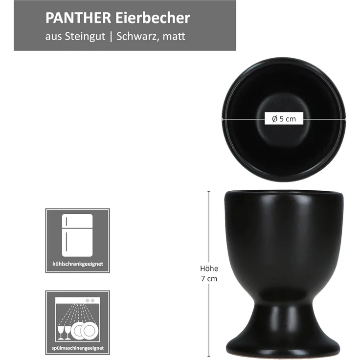MamboCat Eierbecher 6x Panther Eierbecher schwarz Steingut für 6 Personen Frühstück – Bild 6