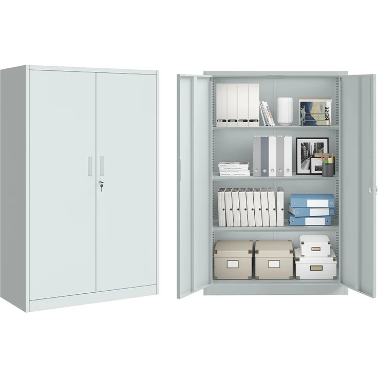 STEELSØN 'Regulus' Aktenschrank, Metall, hellgrau, 140x90x40cm, abschließbar, Metallschrank mit 4 Fächern, geeignet als Werkzeugschrank – Bild 1
